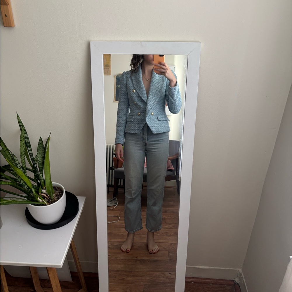 ZARA Light Blue Tweed Cropped Blazer